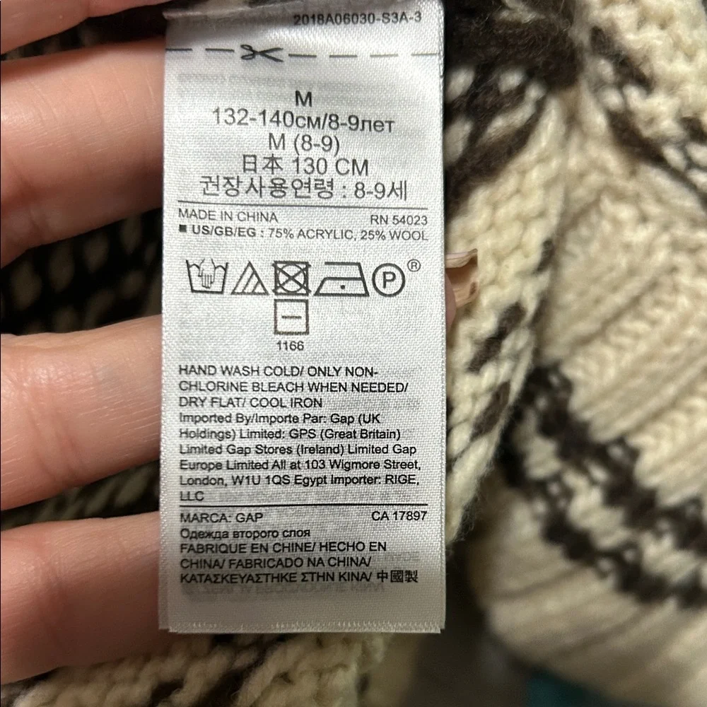 NWT GAP Kids Cream and Brown Patterned Sweater
